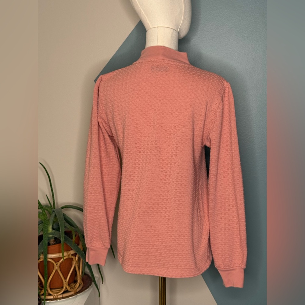 J.Crew Textured Mock Neck Waffle Knit Top Small Pink Blush Cotton Blend Pullover - Picture 5 of 11